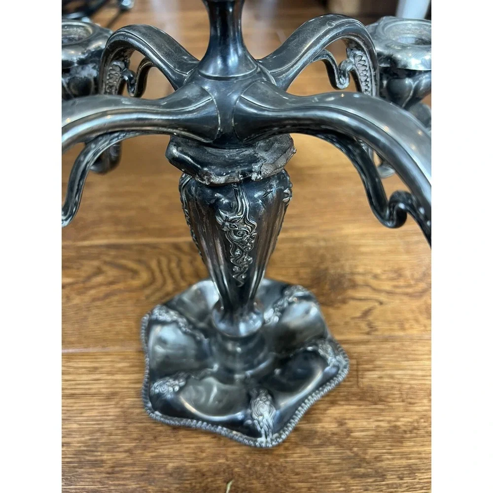 Antique E.G. Webster quadruple Silver Plate 5-Arm‎ Candelabra 11
